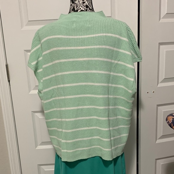 Simply Southern Green and White Striped Turtleneck Sweater Capsleeve - Picture 3 of 9